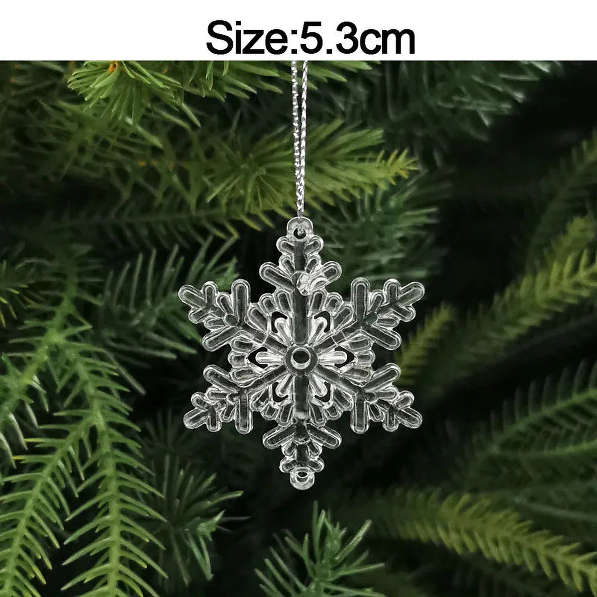 Clear acrylic snowflake ornament, 5.3 cm