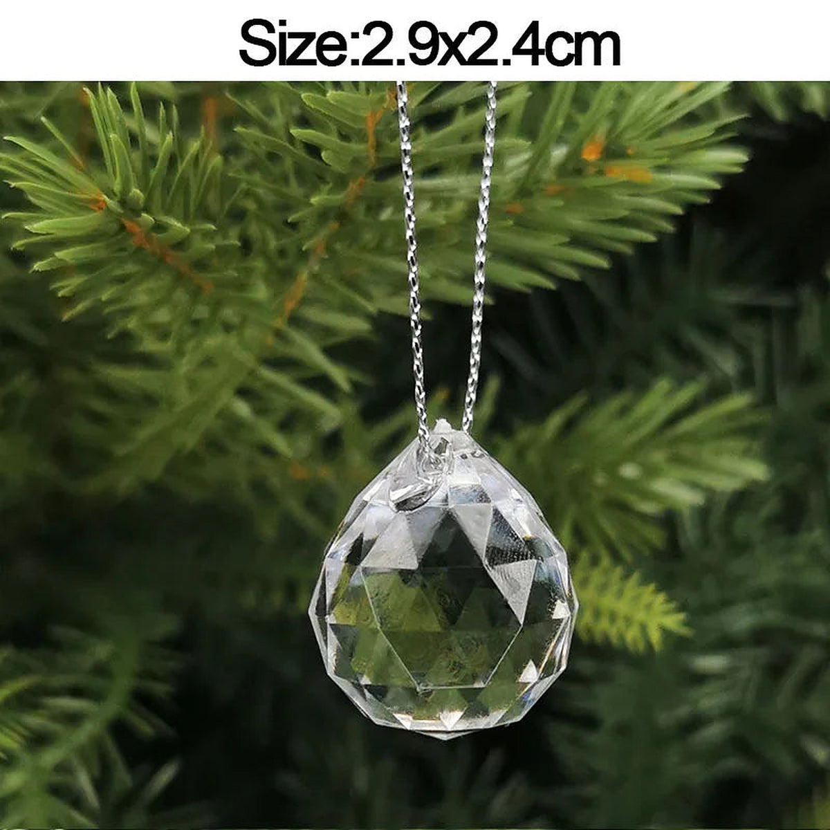 Clear acrylic crystal-look ball ornament, 2.9 × 2.4 cm