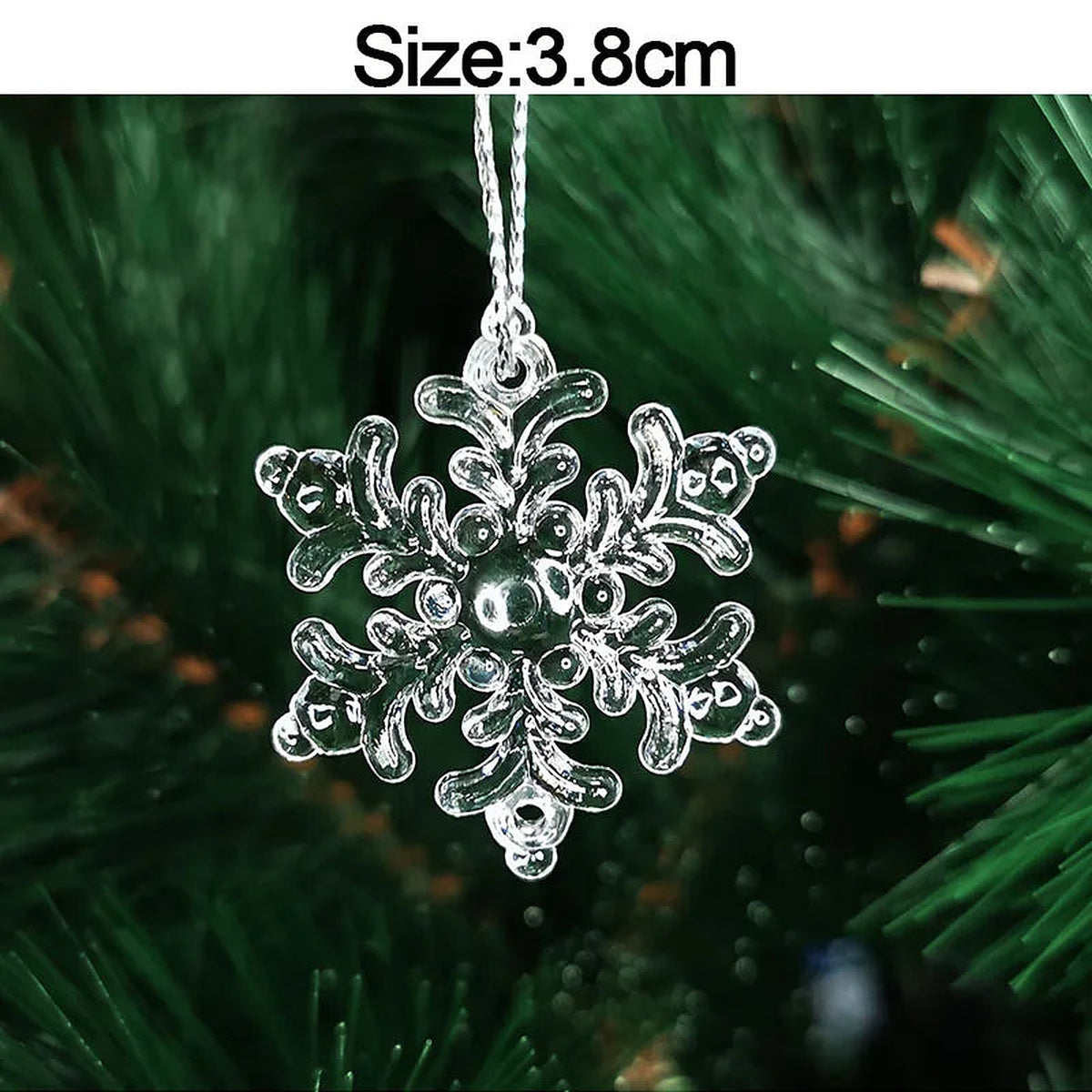 Clear acrylic snowflake ornament, 3.8 cm