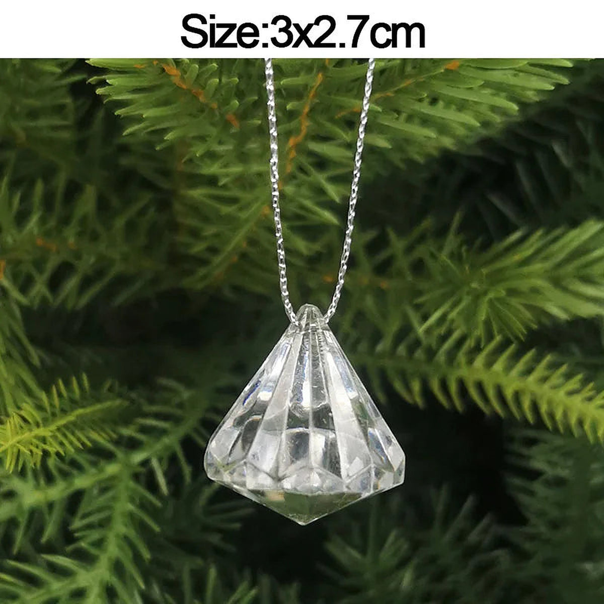 Clear acrylic diamond drop ornament, 3 × 2.7 cm