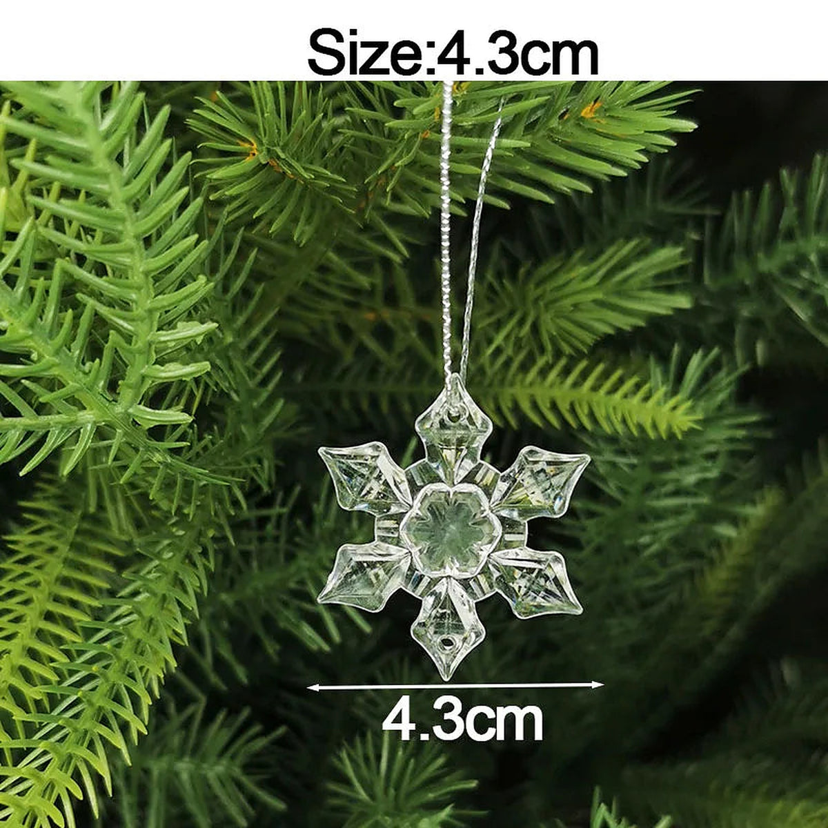 Clear acrylic snowflake ornament, 4.3 cm
