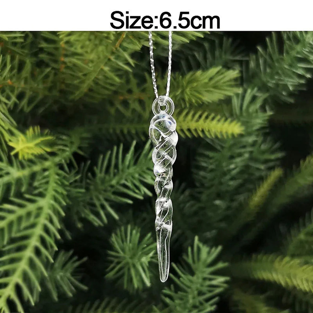 Clear acrylic twisted icicle ornament, 6.5 cm