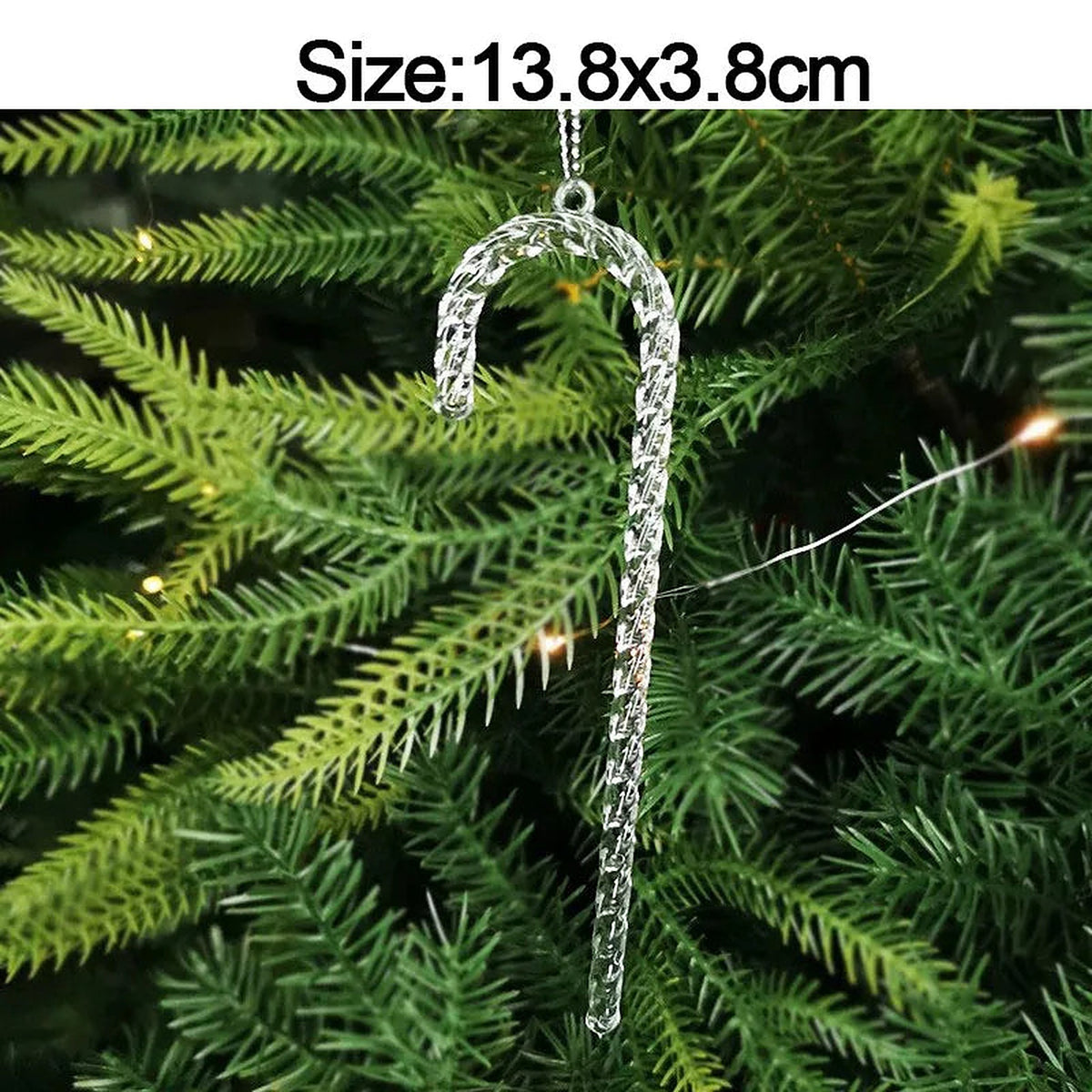Clear acrylic candy cane ornament, 13.8 cm