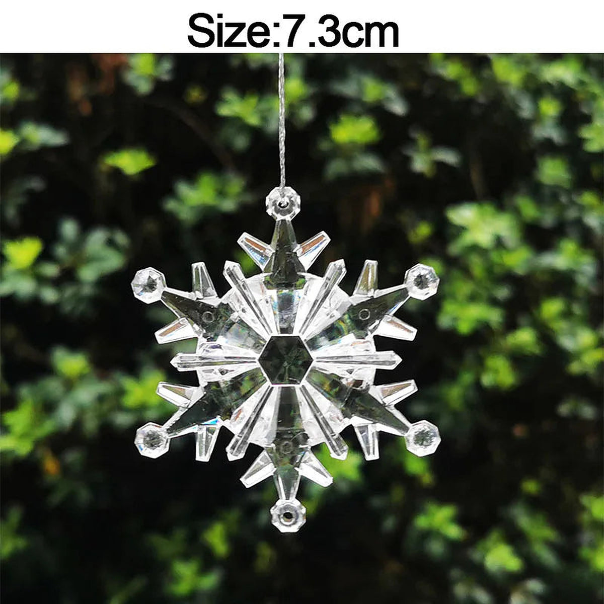 Clear acrylic faceted snowflake ornament, 7.3 cm