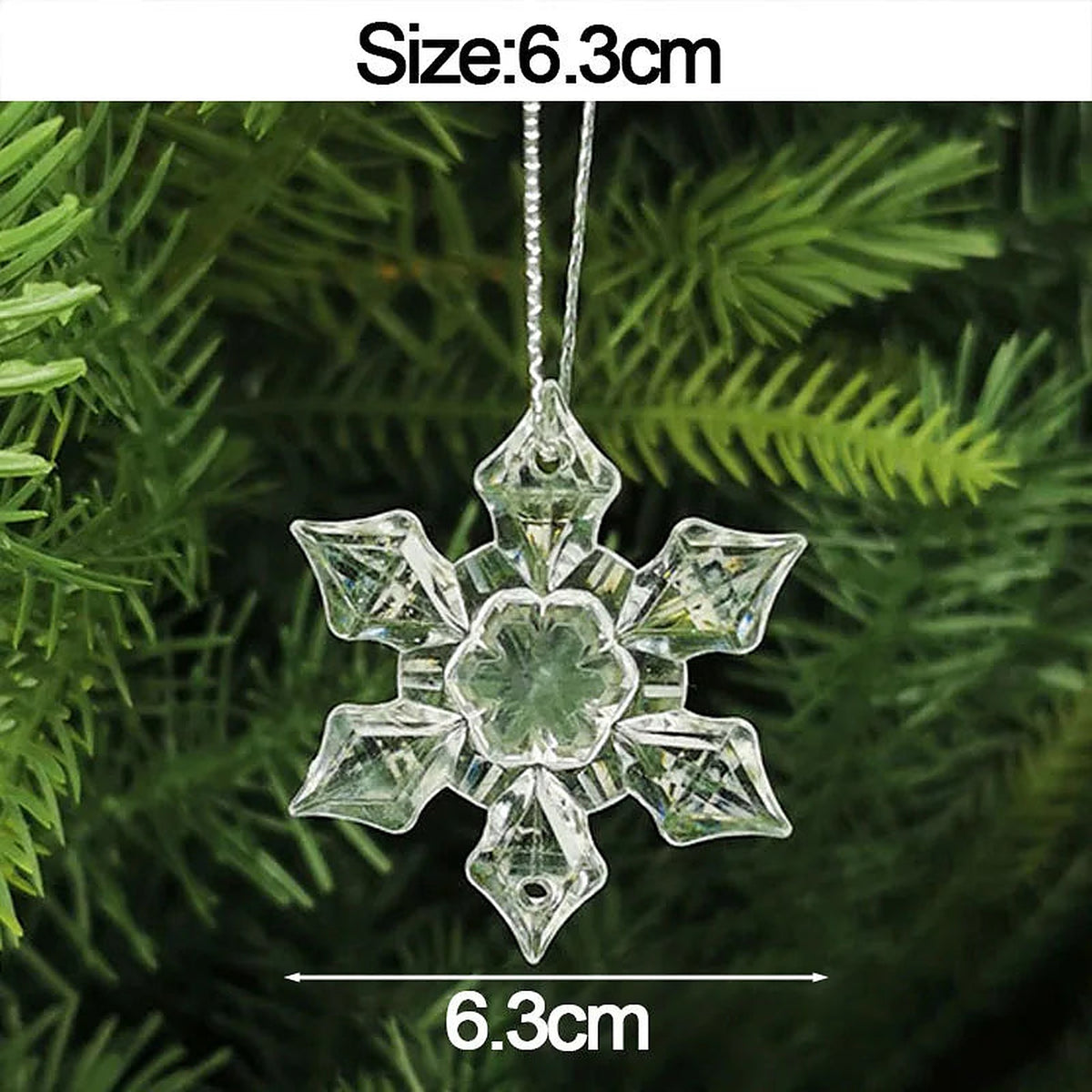 Clear acrylic snowflake ornament, 6.3 cm