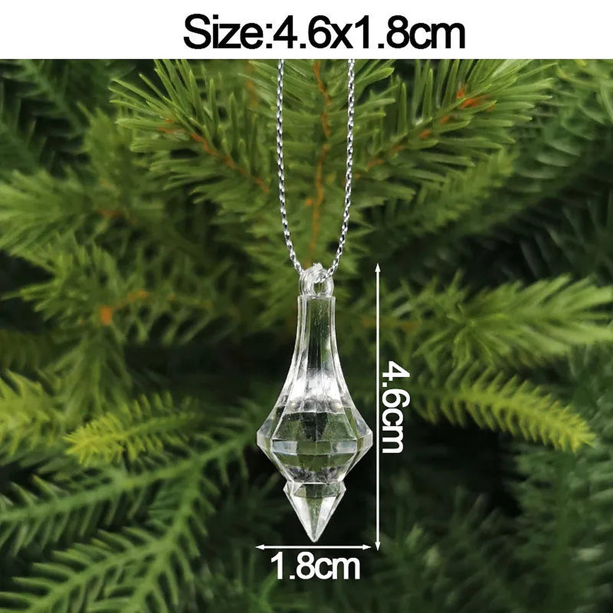 Clear acrylic small spire drop ornament, 4.6 × 1.8 cm