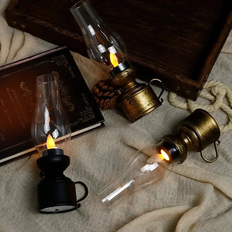 Vintage Flickering Flame Lantern – Battery LED Oil Lamp Decor