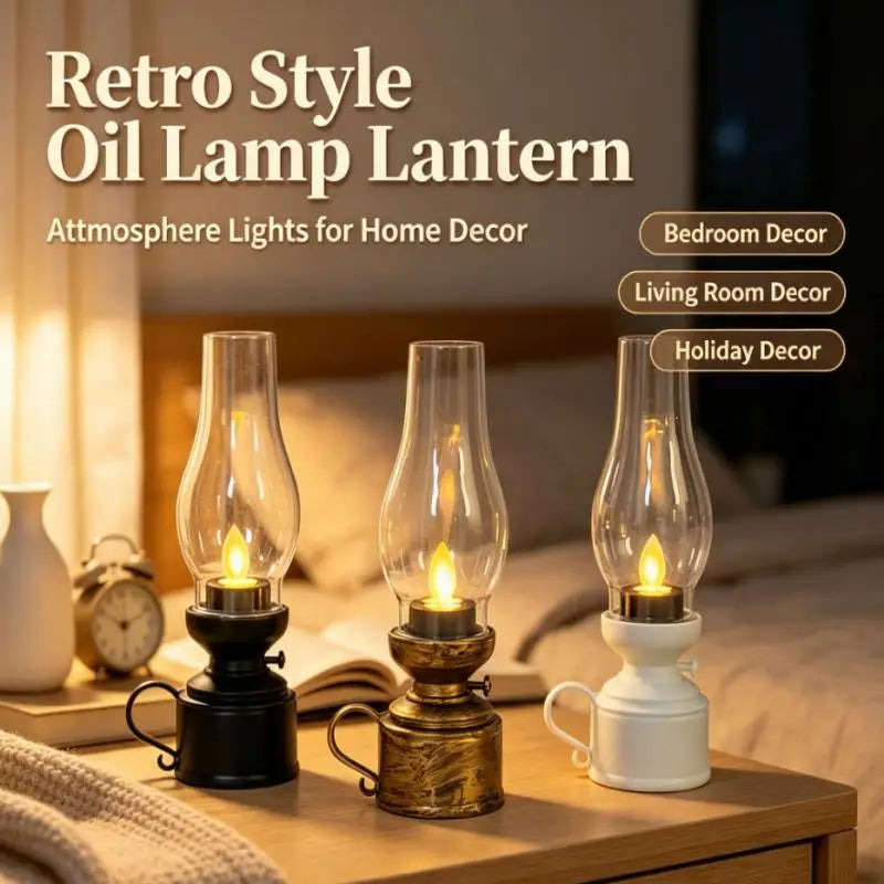 Vintage Flickering Flame Lantern – Battery LED Oil Lamp Decor