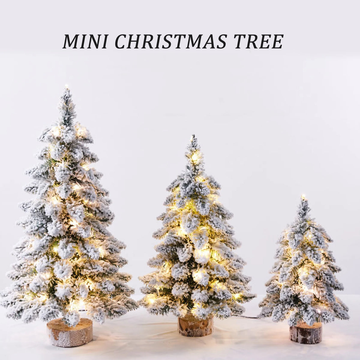 Snow-Flocked Mini Christmas Tree with LED Lights – Tabletop Decor