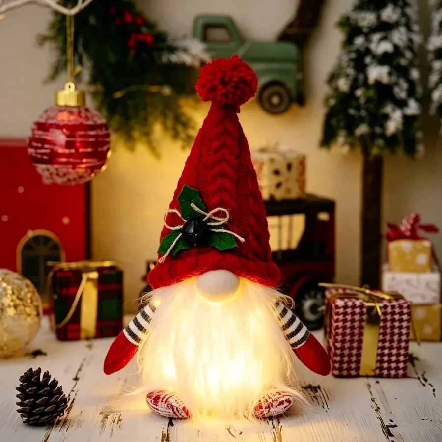 Glowing Christmas Gnome – Knitted LED Light-Up Holiday Decor