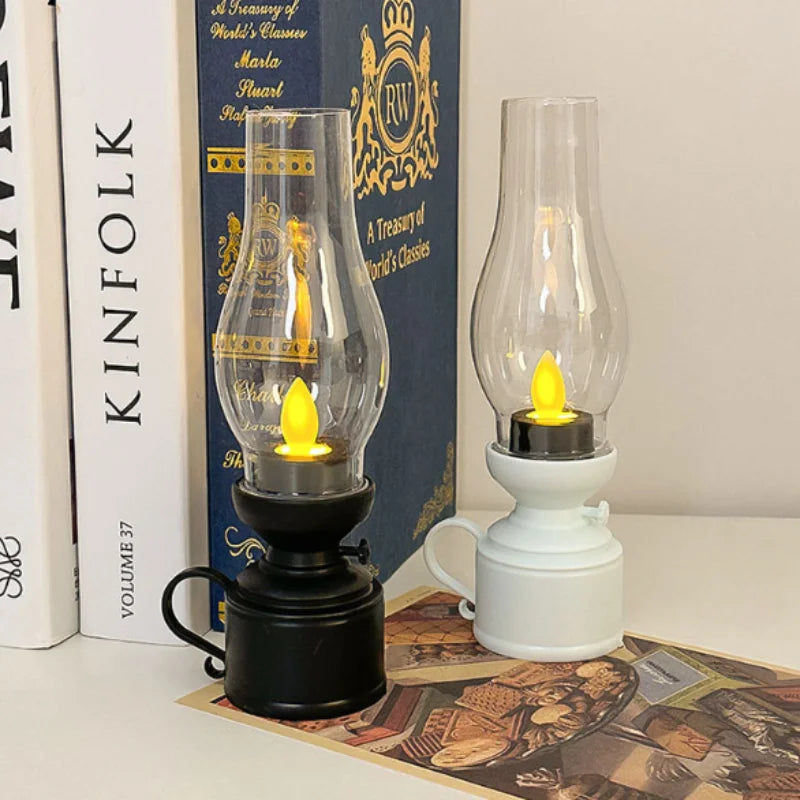 Vintage Flickering Flame Lantern – Battery LED Oil Lamp Decor