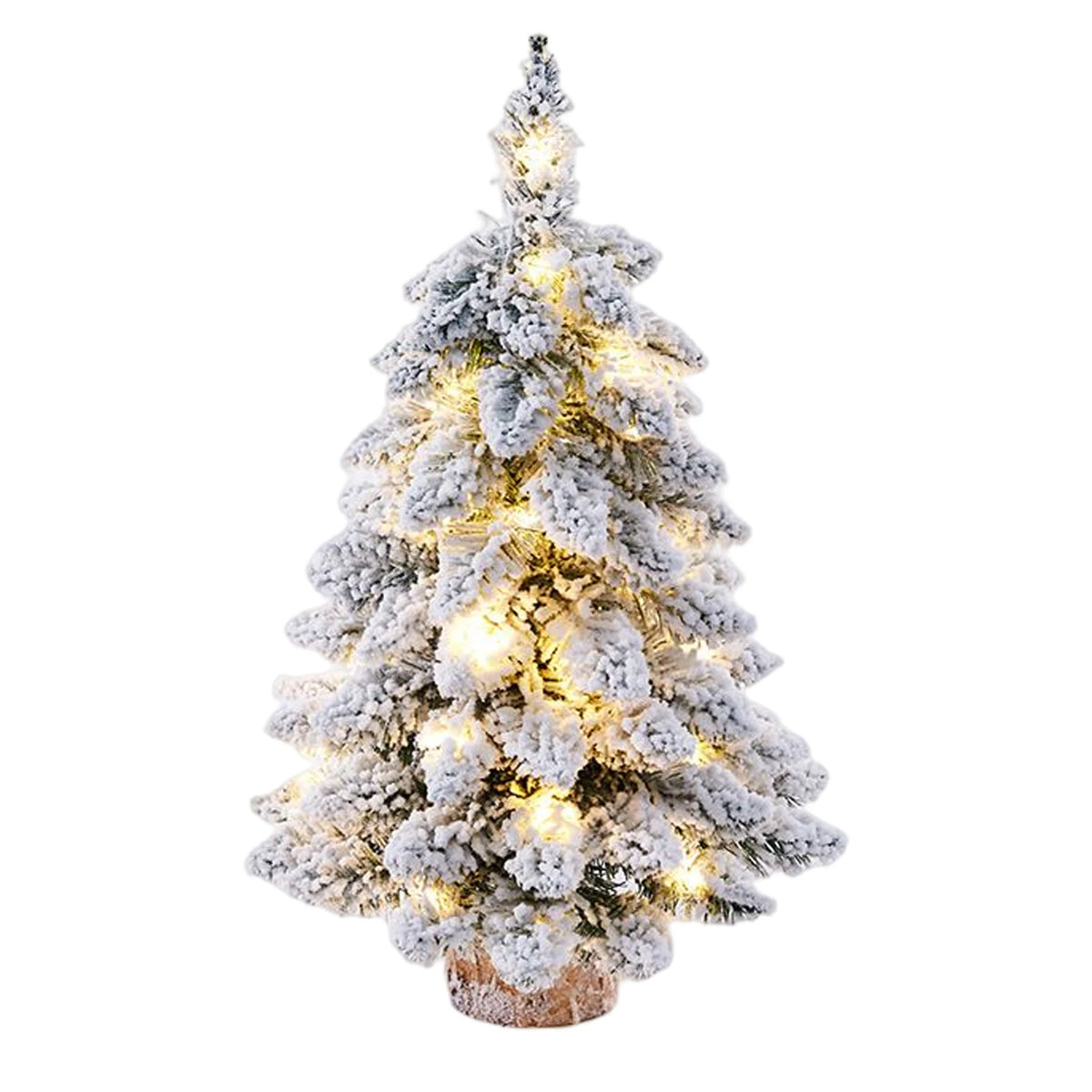 Snow-Flocked Mini Christmas Tree with LED Lights – Tabletop Decor