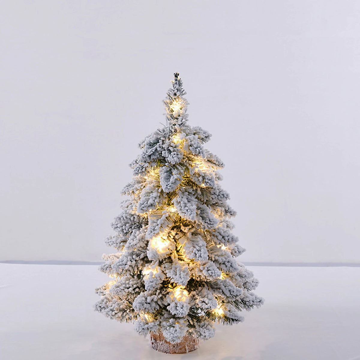 Snow-Flocked Mini Christmas Tree with LED Lights – Tabletop Decor