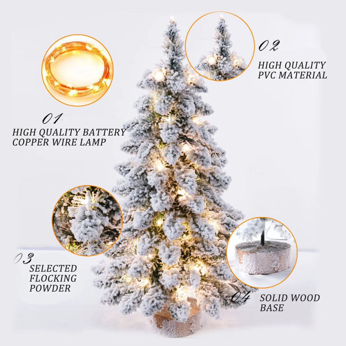 Snow-Flocked Mini Christmas Tree with LED Lights – Tabletop Decor
