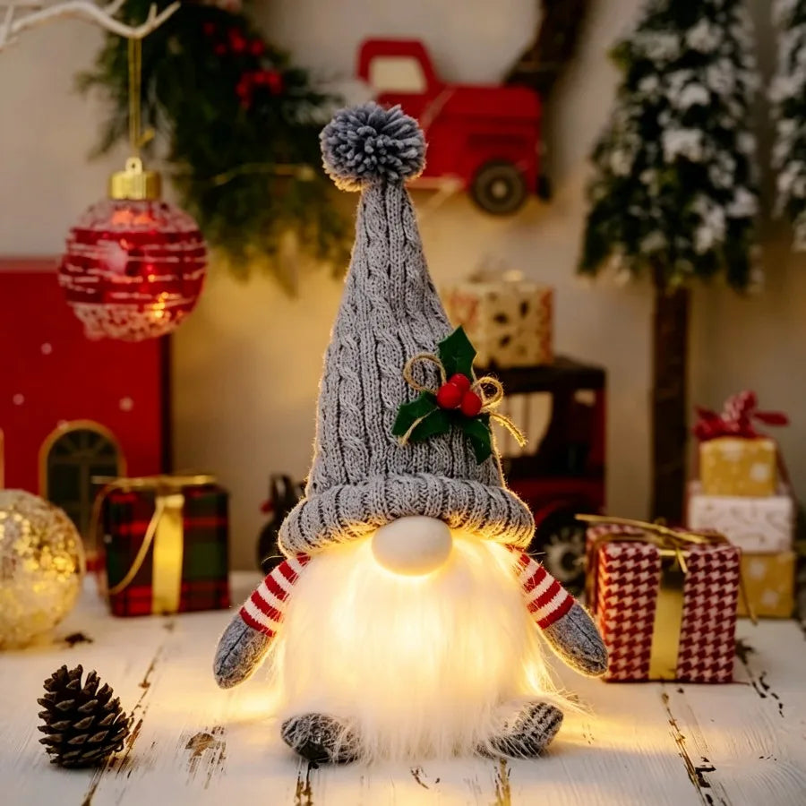 Glowing Christmas Gnome – Knitted LED Light-Up Holiday Decor