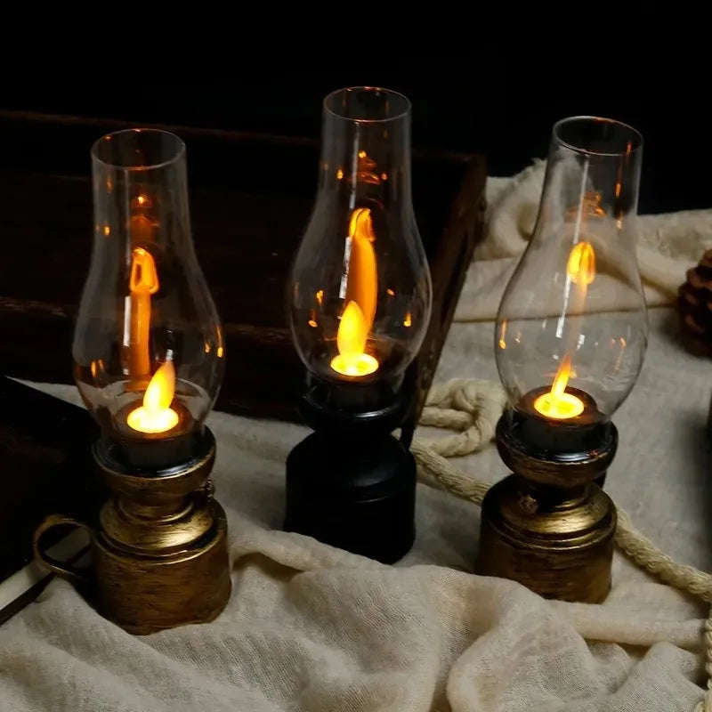 Vintage Flickering Flame Lantern – Battery LED Oil Lamp Decor
