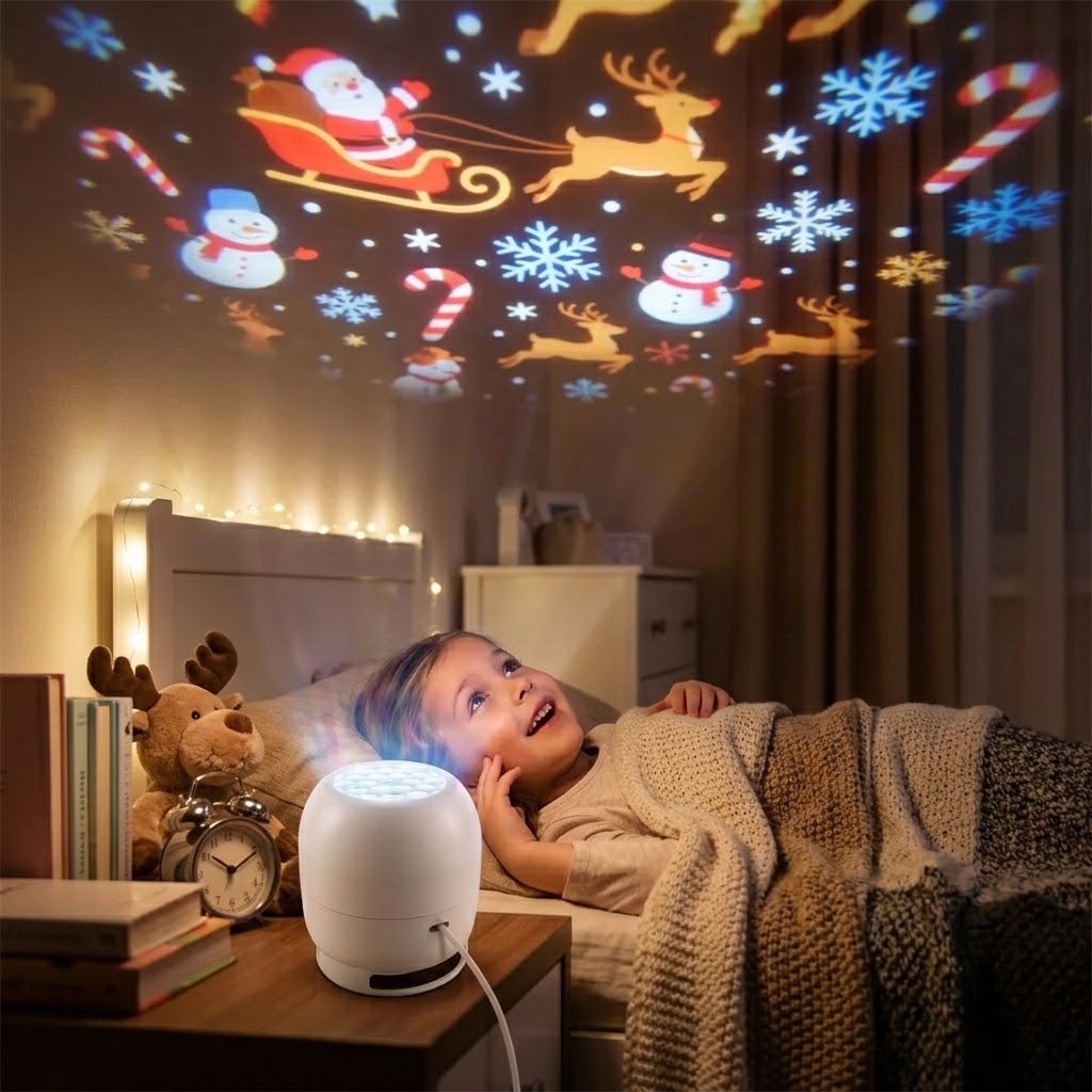 Christmas Ceiling Projector – Rotating Santa & Snowflake Night Light