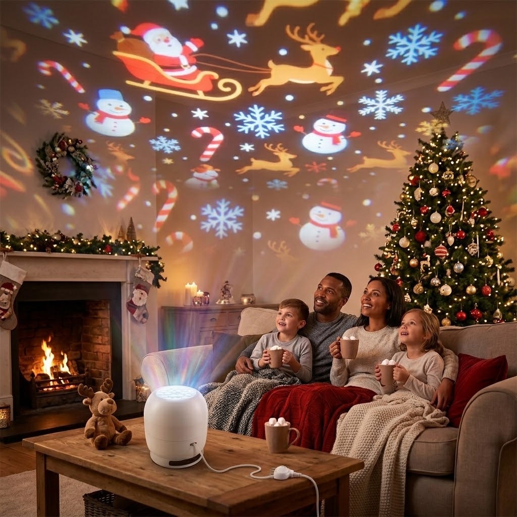 Christmas Ceiling Projector – Rotating Santa & Snowflake Night Light