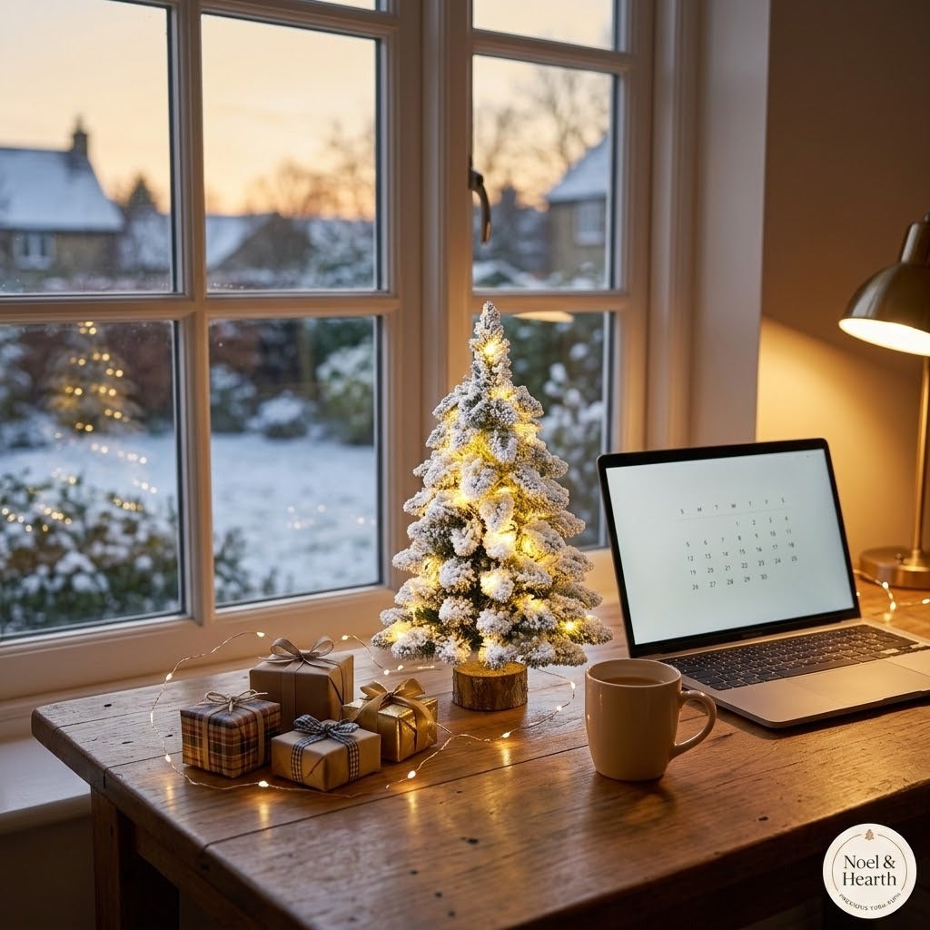 Snow-Flocked Mini Christmas Tree with LED Lights