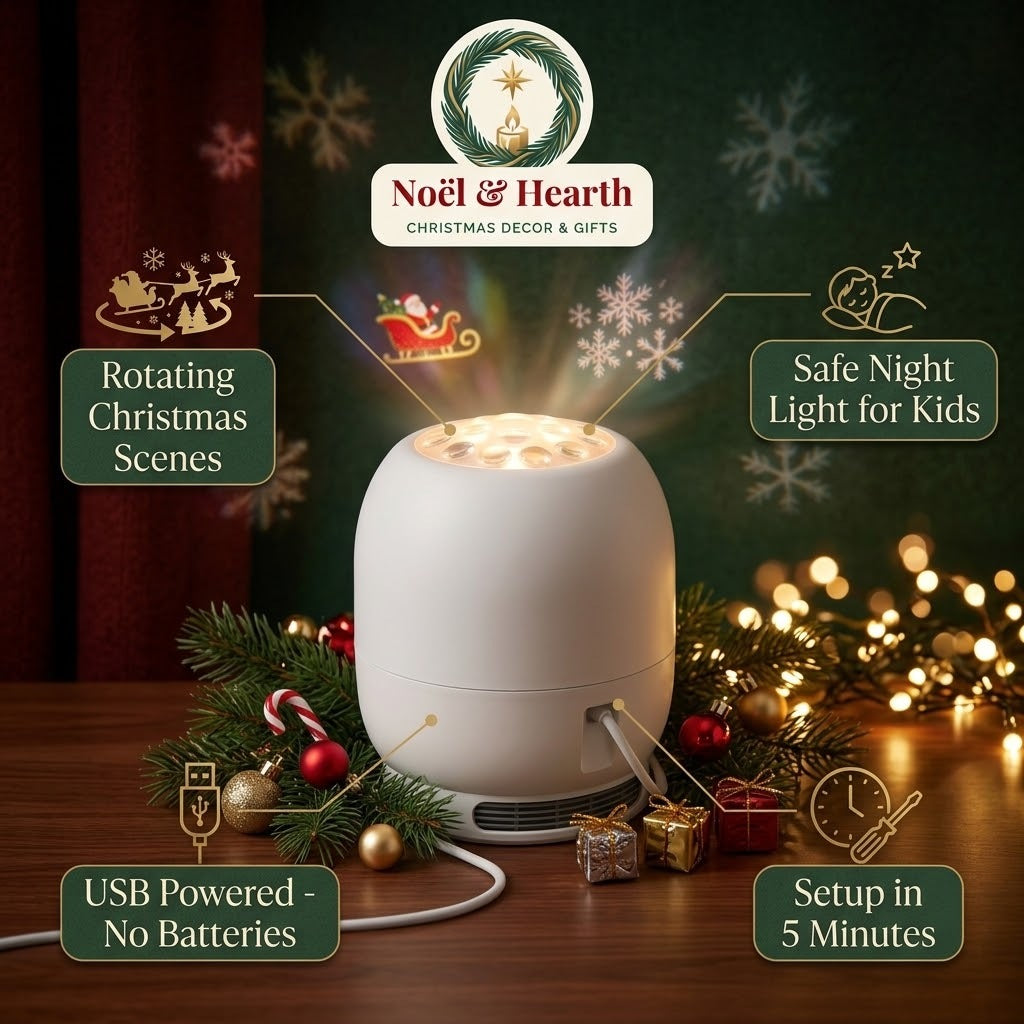 Christmas Ceiling Projector – Rotating Santa & Snowflake Night Light