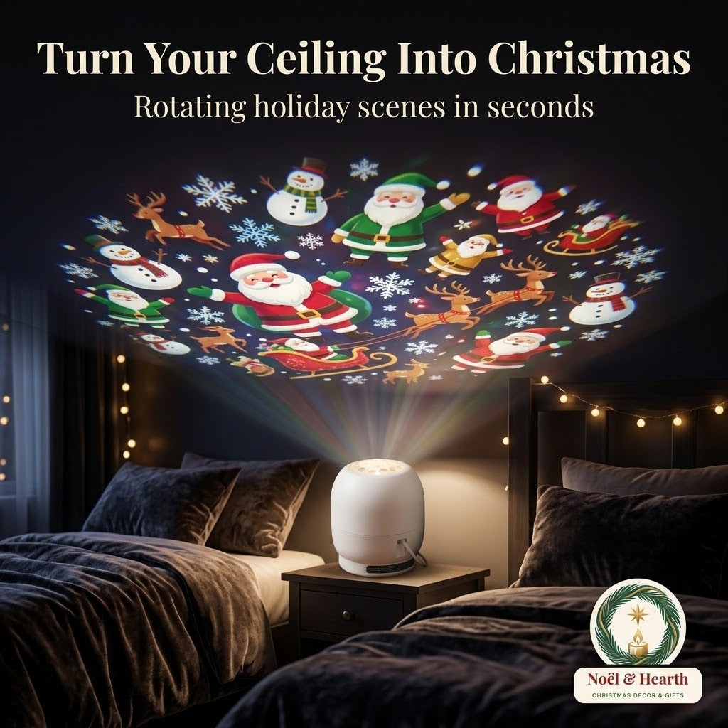 Christmas Ceiling Projector – Rotating Santa & Snowflake Night Light